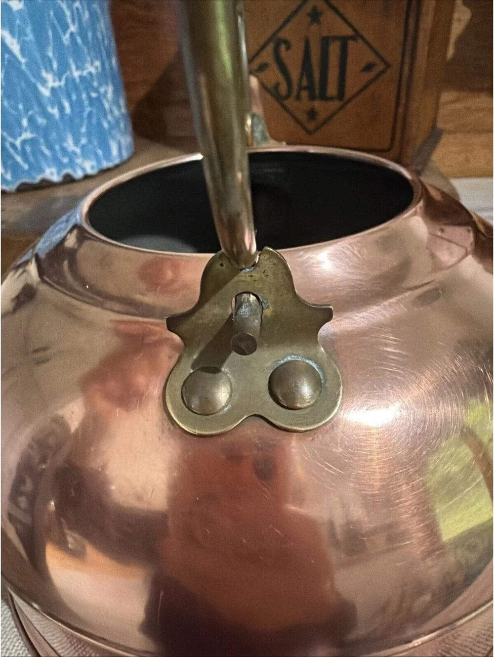 Vtg Revere Ware Copper Tea Pot Kettle Wood Handle Cottage Granny Cabin Decor